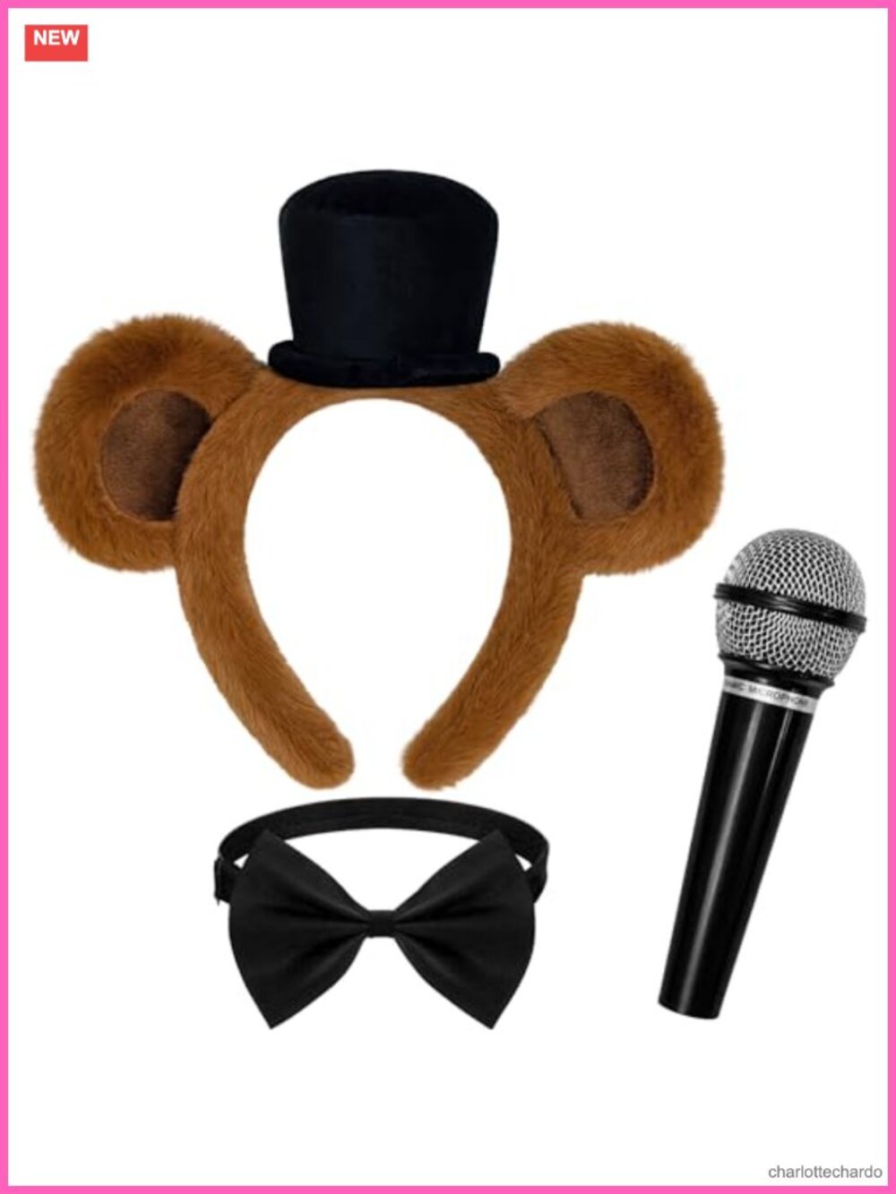 Bear Ears Headband Bow Tie Microphone Prop Costume Accessory Set